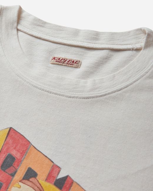 Kapital White 20/-Jersey Crew T-Shirt (Analog Piano Ecru for men
