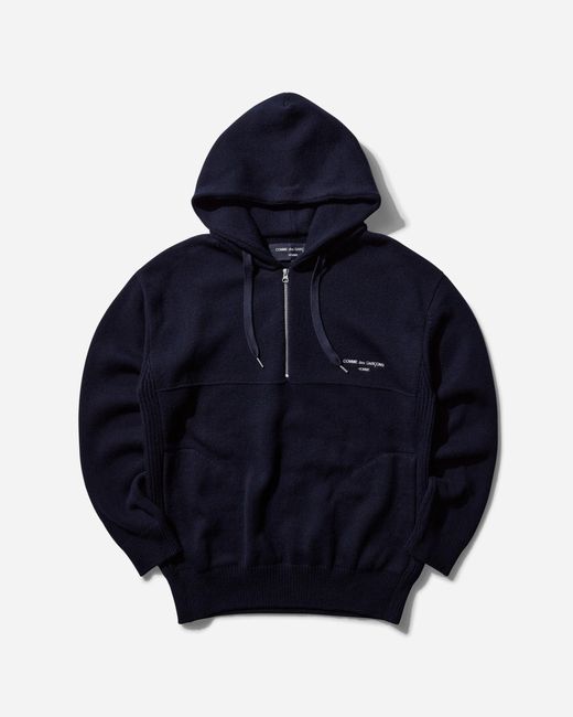 Comme des Garçons Blue S 1/2 Zip Wool Hoodie for men