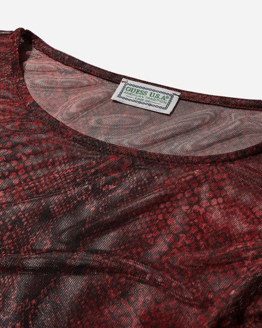 Guess Red S Printed Mesh Bodysuit Petite