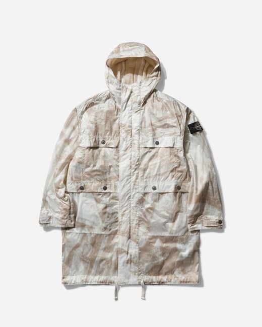 Stone Island White Men S Uv-reactive Scan Camo Nylon Ripstop Parka Desert for men