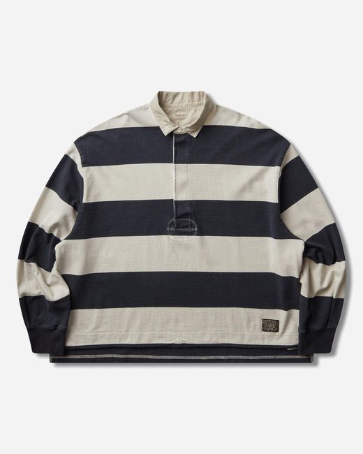 Kapital Blue Men S Jail Stripe Jersey Big rugger Shirt Black / Ecru for men