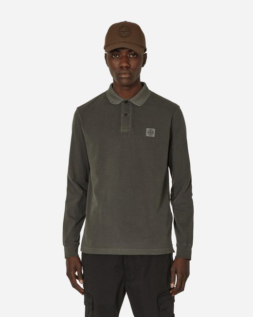 Stone Island Gray Garment Dyed Longsleeve Polo Charcoal for men