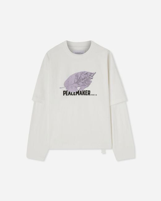 Oamc Peacemaker White Men S Leaf Double Layer Boxy T-shirt Snow for men
