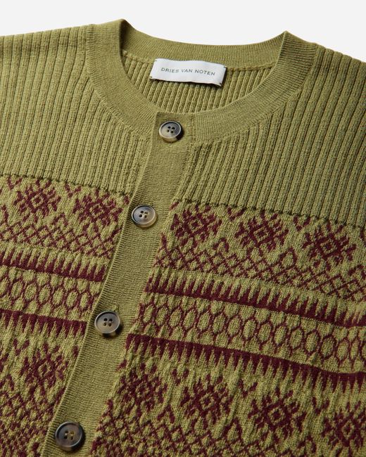 Dries Van Noten Green S Jacquard Wool Cardigan for men