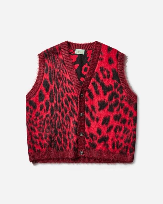 Aries Red Brushed Leopard Vest for men
