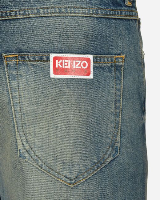 KENZO Blue Asagao Straight Fit Jeans Stone Bleached for men