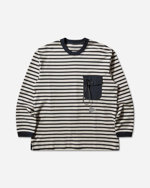 And Wander Black Men S Stripe Pocket Longsleeve T-shirt Navy for men