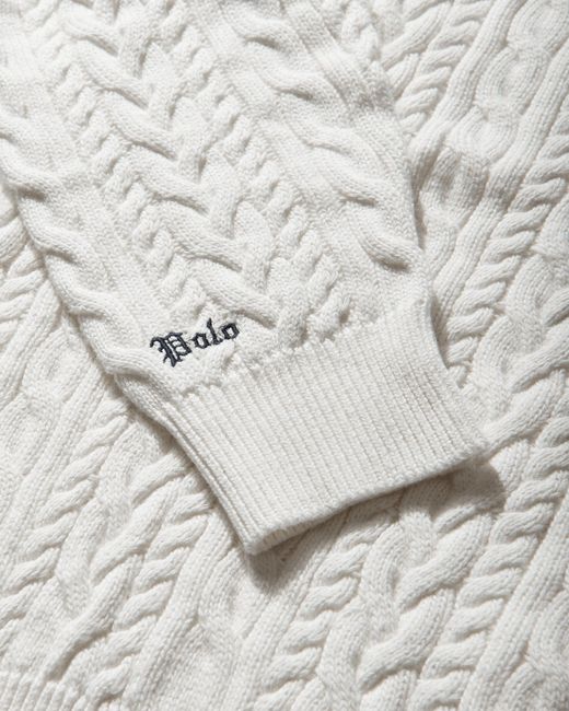 Polo Ralph Lauren White Men S Relaxed Fit Cable-knit Polo Jumper Trophy Cream for men