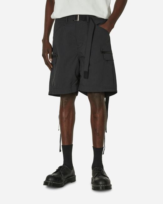 Sacai Black Matte Taffeta Shorts for men