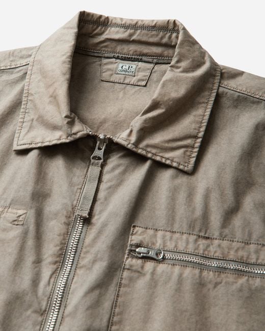C P Company Natural Men S Cotton Plain Face Resined Zipped Lens Overshirt Fallen Rock for men