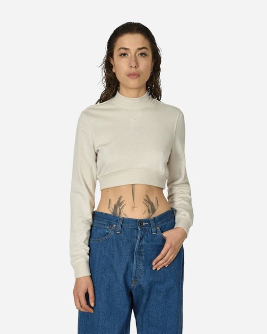 Nike Blue Crewneck Cropped French Terry Top Light Orewood Brown