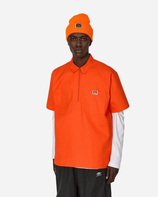 Ben Davis Work Clothes Orange Solid 1/2 Zip Shortsleeve Shirt for men