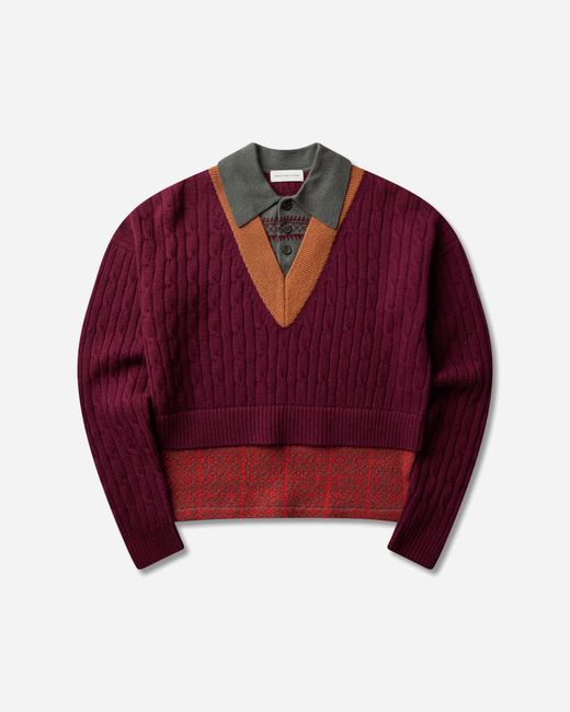 Dries Van Noten S Layered Wool Sweater Bordeaux for men