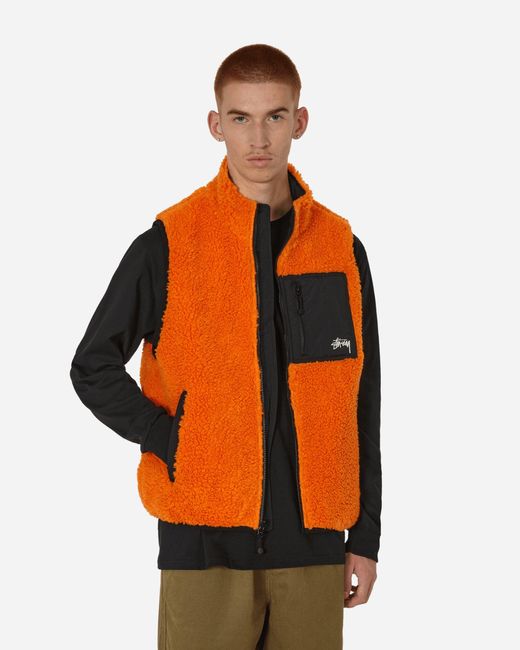 Stussy Orange Sherpa Reversible Vest Tangerine for men