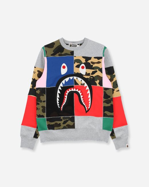 A Bathing Ape Red Men S Patchwork Shark Wide Crewneck Sweatshirt for men