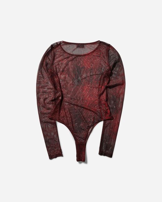 Guess Red S Printed Mesh Bodysuit Petite