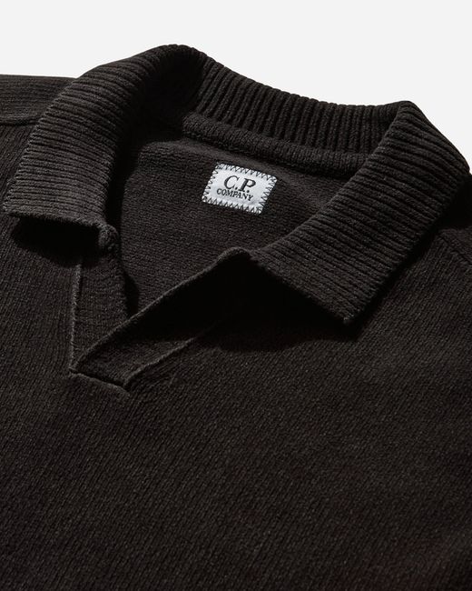 C P Company Black S Chenille Cotton Polo Lens Sweater for men