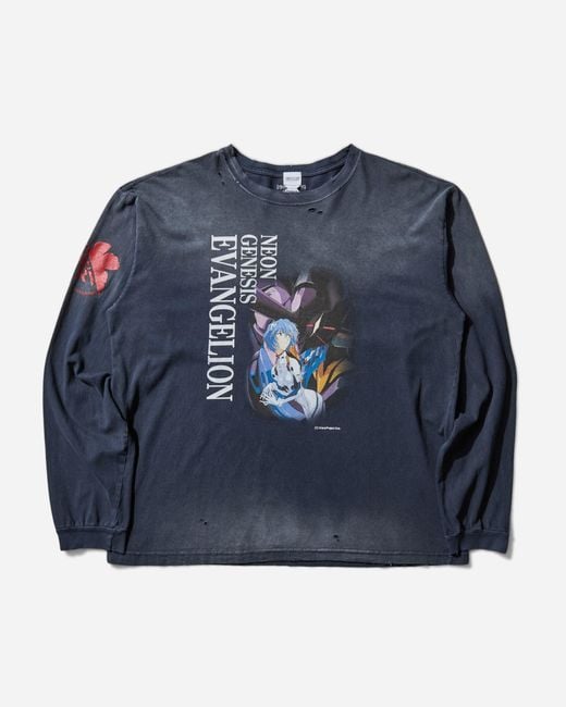 Protocol Index Blue Men S Overdyed Vintage Neon Genesis Evangelion Longsleeve T-shirt Navy for men