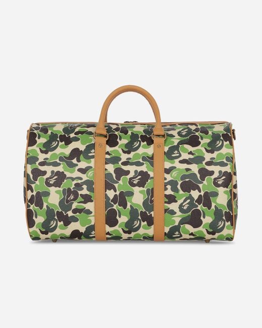 A Bathing Ape Green Abc Camo Pu Ostrich Boston Bag for men