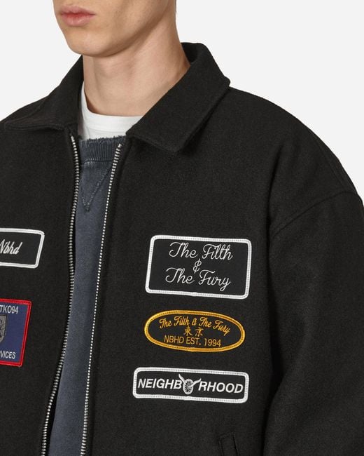 Neighborhood Black Melton Zip Up Jacket for men