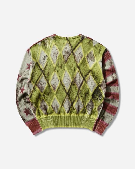 Aries Red Digi Patchwork V Neck Knit Sweater for men