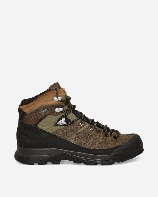 Salomon Black X-Alp Mid Gore-Tex Distressed Leather Boots Dark Earth Deep Lichen for men