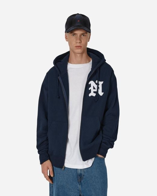 Noah Split Zip Hooded Sweastshirt Navy in Blue for Men Lyst
