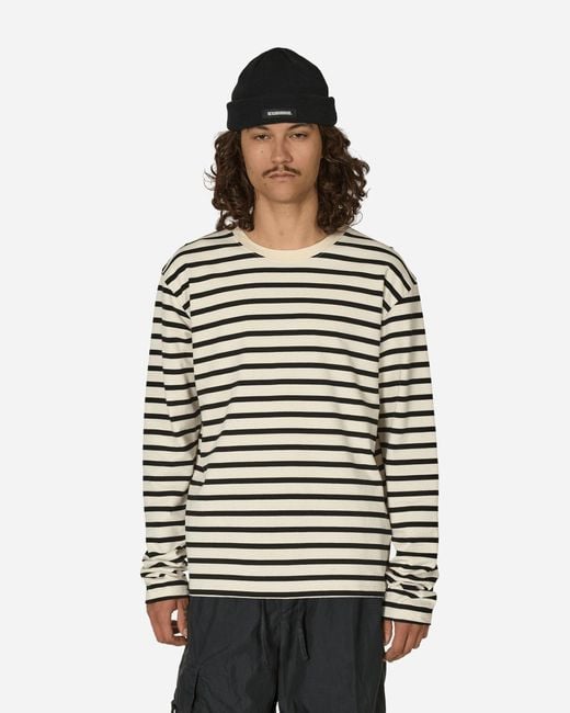 Kapital Gray Stripe Jersey Longsleeve T-Shirt (Profile Rainbowy Patch) / Ecru for men