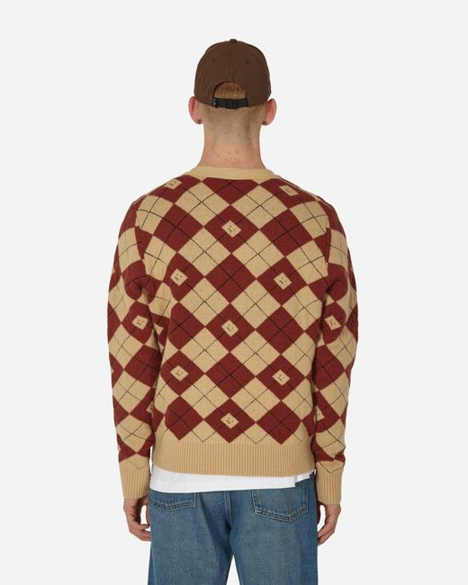 Acne Natural Argyle Jacquard Cardigan Biscuit / Deep Red for men