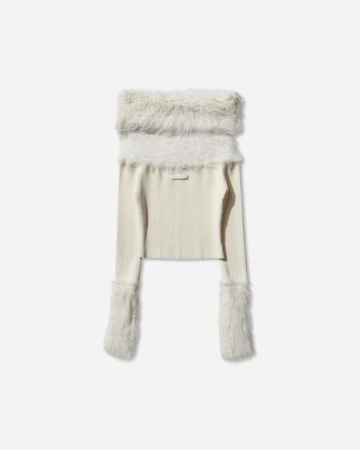 Jean Paul Gaultier White Women S Off-shoulder Hairy Sweater Ecru