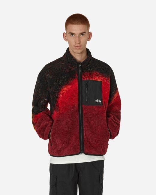 Stussy Red Sherpa Reversible Jacket Lava for men