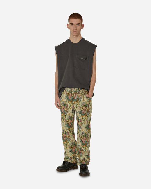 Song For The Mute Green Floral Jacquard Long Work Pants for men