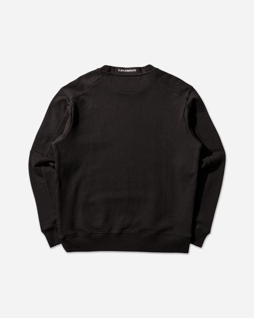 C P Company Black Men S Diagonal Raised Fleece Crewneck Sweatshirt for men