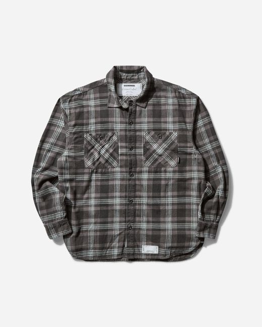 Neighborhood Men S Savage Tartan Check Longsleeve Shirt Gray