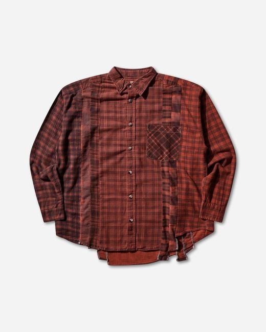 Needles Red Men S 7 Cuts Flannel Shirt Over Dye for men