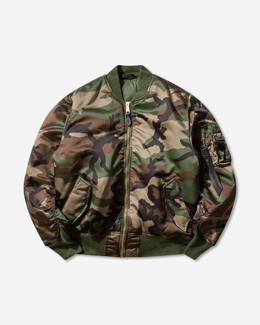 Alpha Industries Green Men S Ma-1 Base Flight Bomber Jacket Woodland Camo for men