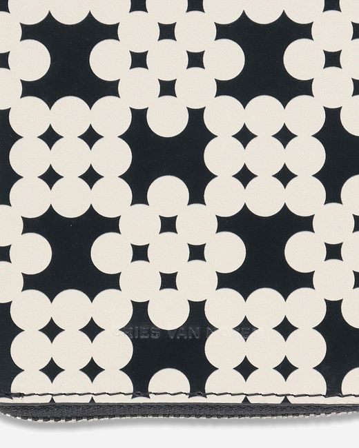 Dries Van Noten White Printed Leather Zip Wallet Ecru for men