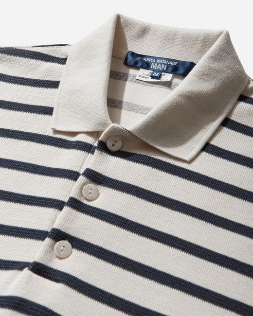 Junya Watanabe White Men S Striped Longsleeve Polo Natural / Navy for men