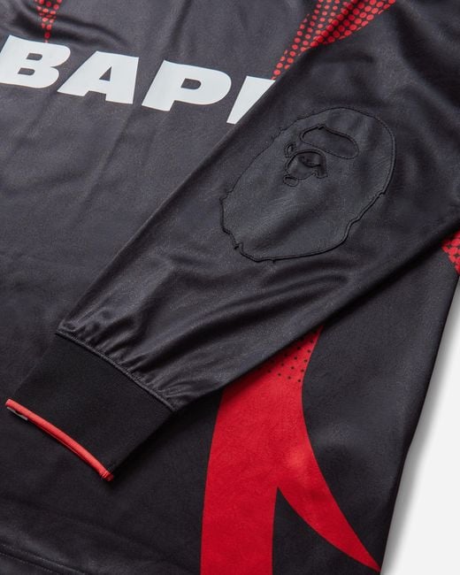 A Bathing Ape Red Men S Ape Flame Monogram Jacquard Logo Relaxed Fit Football Jersey for men