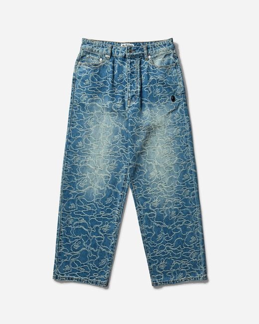 A Bathing Ape Blue Men S Line Camo Jacquard One Point 13oz Denim Pants Light Indigo for men