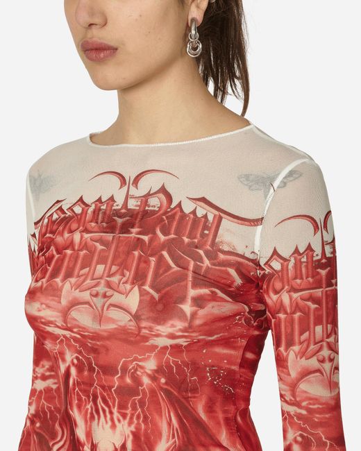 Jean Paul Gaultier Red Diablo Mesh Longsleeve Top White /