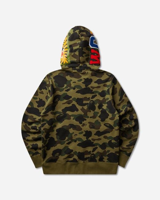 A Bathing Ape Green S 1St Camo Shark Full Zip Hoodie for men