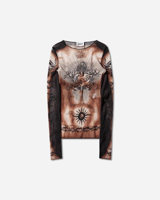Jean Paul Gaultier White Women S Re-edition Safe Sex Tattoo Longsleeve Top Black