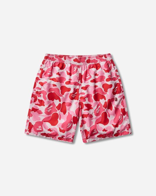 A Bathing Ape Red Men S Abc Camo Ape Head One Point Beach Shorts for men