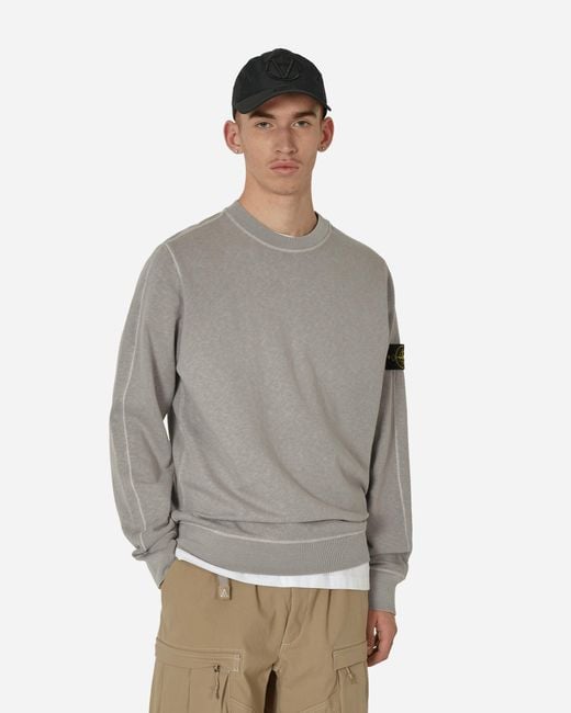 Stone Island Gray Garment Dyed Crewneck Sweatshirt Dust for men