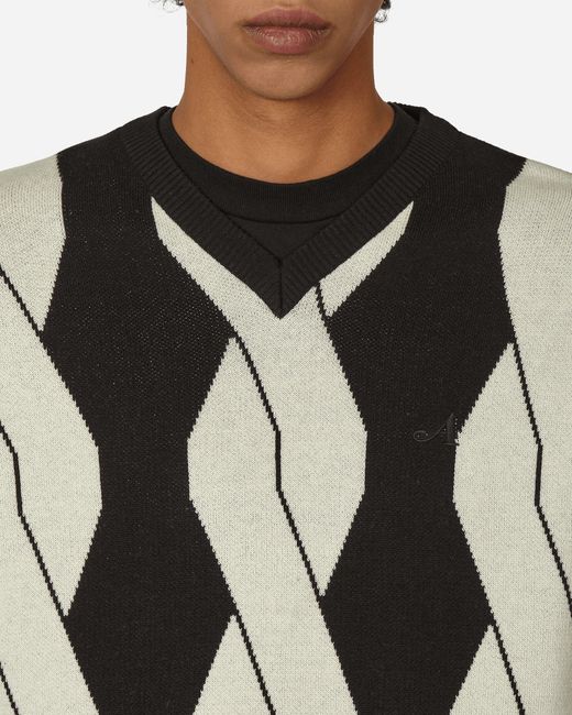 AWAKE NY Black Cable Sweater Vest / White for men