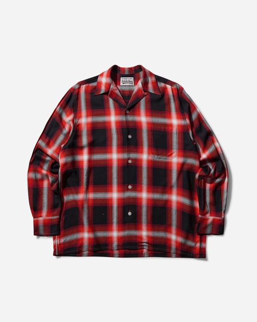 Wacko Maria Red S Ombre Check Open Collar Longsleeve Shirt (Type-1) for men