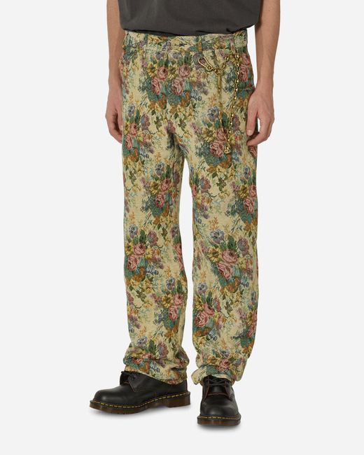 Song For The Mute Green Floral Jacquard Long Work Multicolor Pants for men
