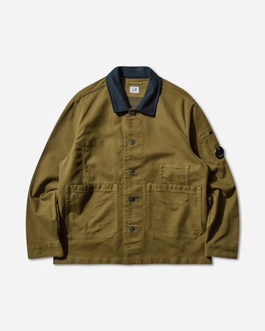 C P Company Green Men S Double Satin Utility Overshirt Capers for men