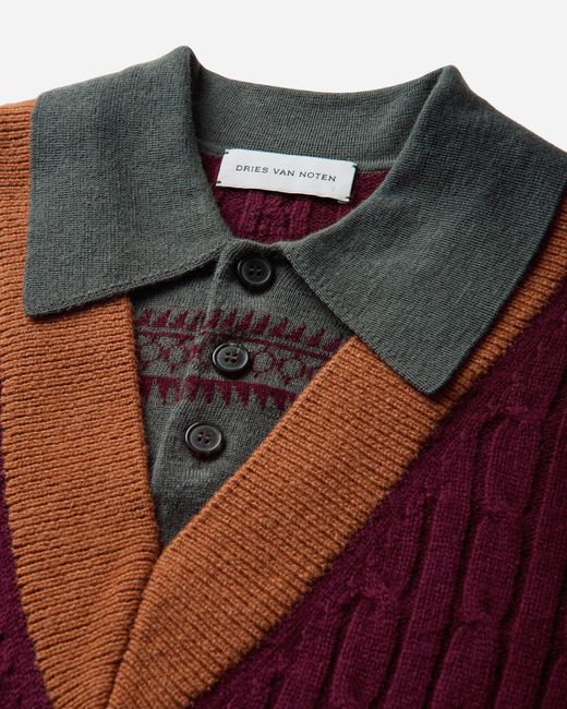 Dries Van Noten S Layered Wool Sweater Bordeaux for men